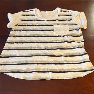 a.n.a Women's Striped Tee with front pocket - Black and White